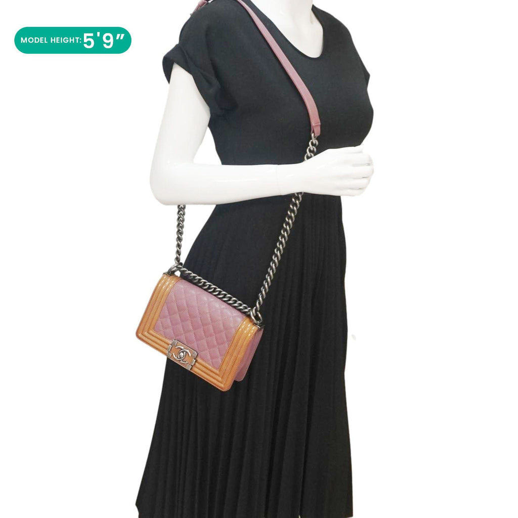 Chanel Duo Boy Flap Small Goatskin Leather Crossbody Bag Pink
