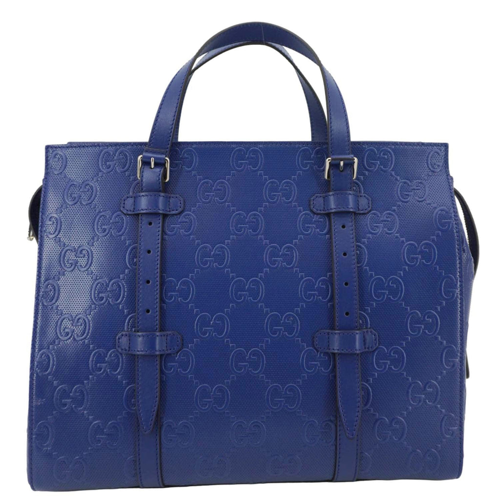 GUCCI Autre Marque Gucci Embossed Leather Tote Bag Blue 625774