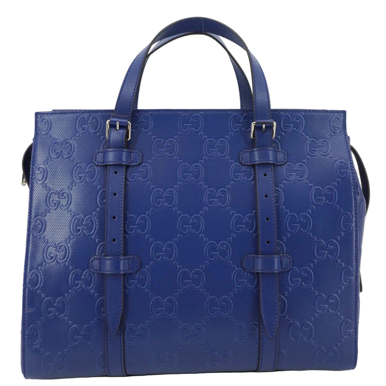 GUCCI Autre Marque Gucci Embossed Leather Tote Bag Blue 625774