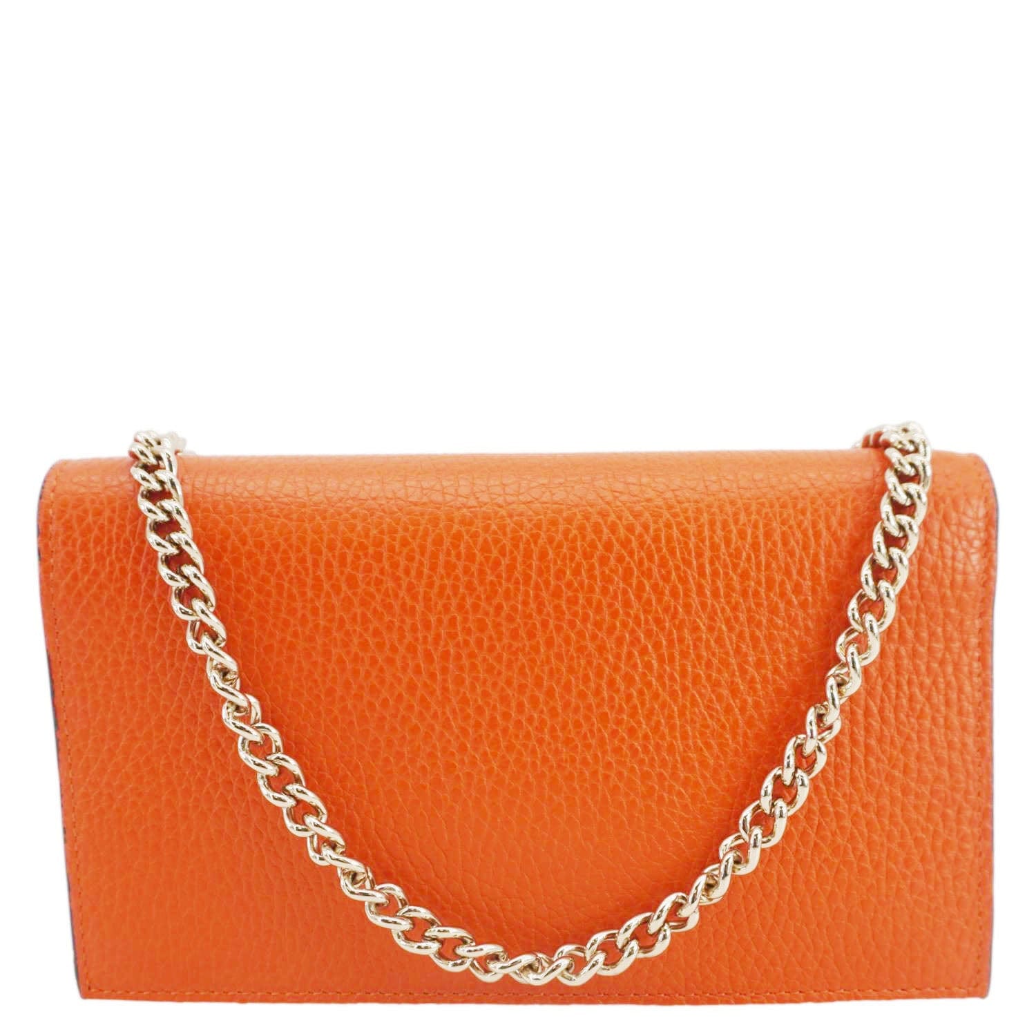 GUCCI Betty Medium Marmont Leather Wallet On Chain Orange 466506