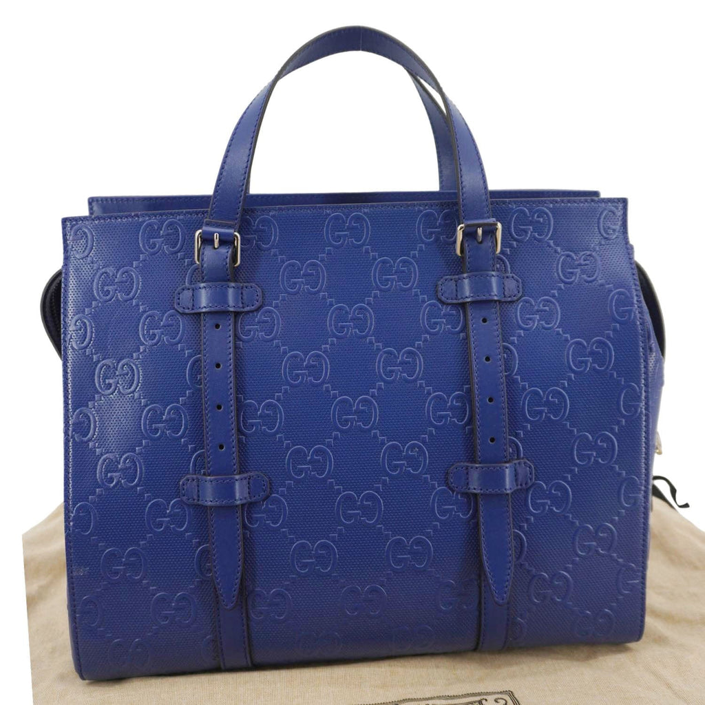 GUCCI Autre Marque Gucci Embossed Leather Tote Bag Blue 625774