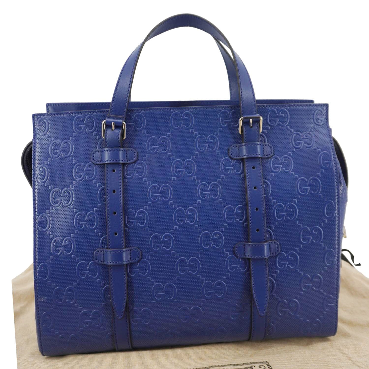 GUCCI Autre Marque Gucci Embossed Leather Tote Bag Blue 625774