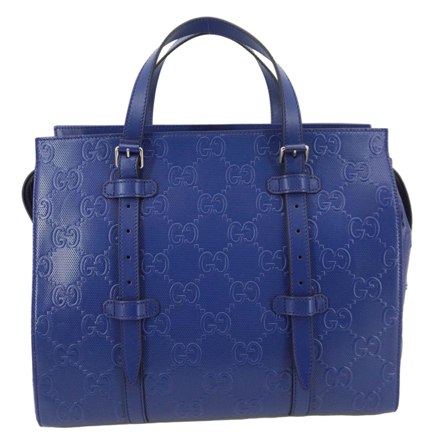 GUCCI Autre Marque Gucci Embossed Leather Tote Bag Blue 625774