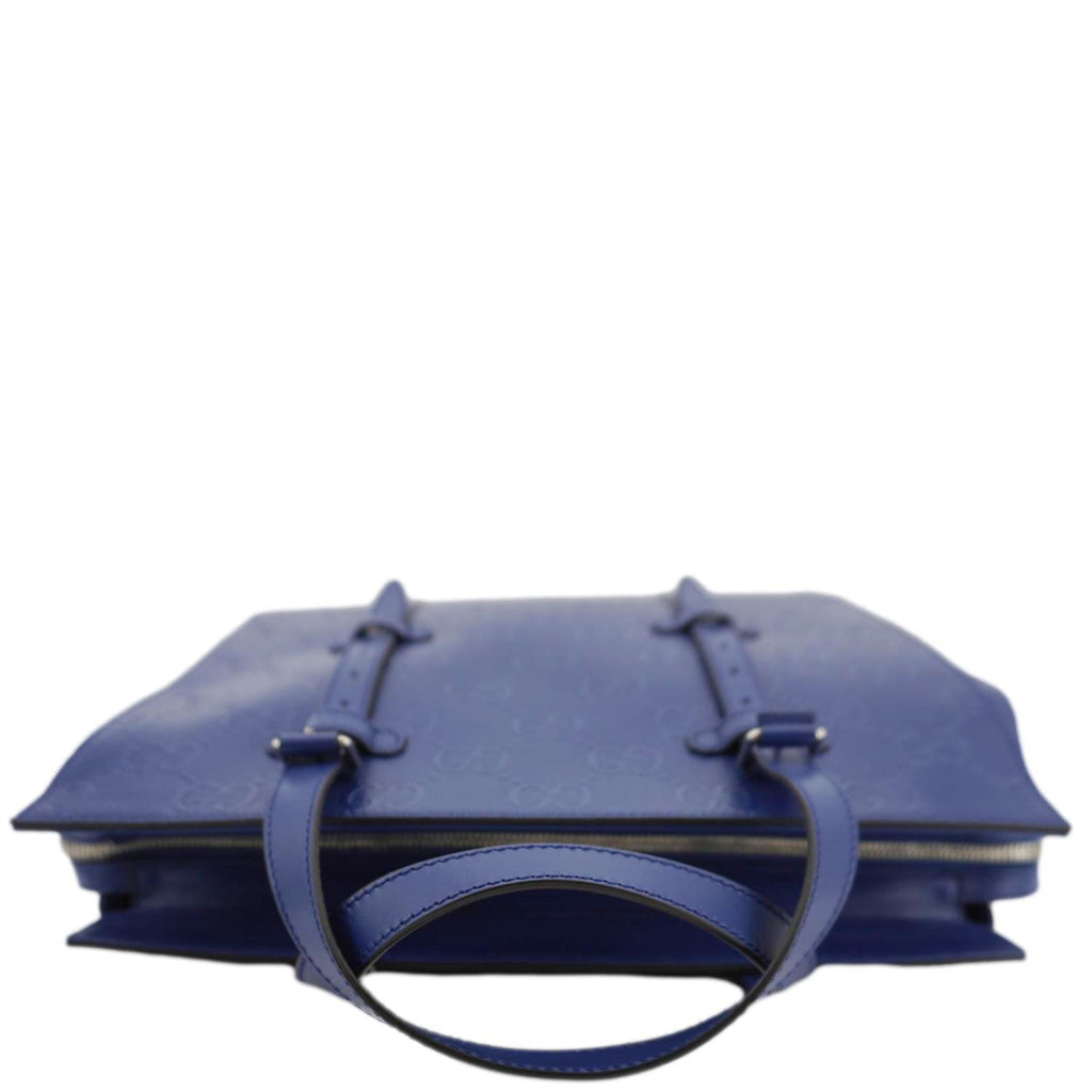 GUCCI Autre Marque Gucci Embossed Leather Tote Bag Blue 625774