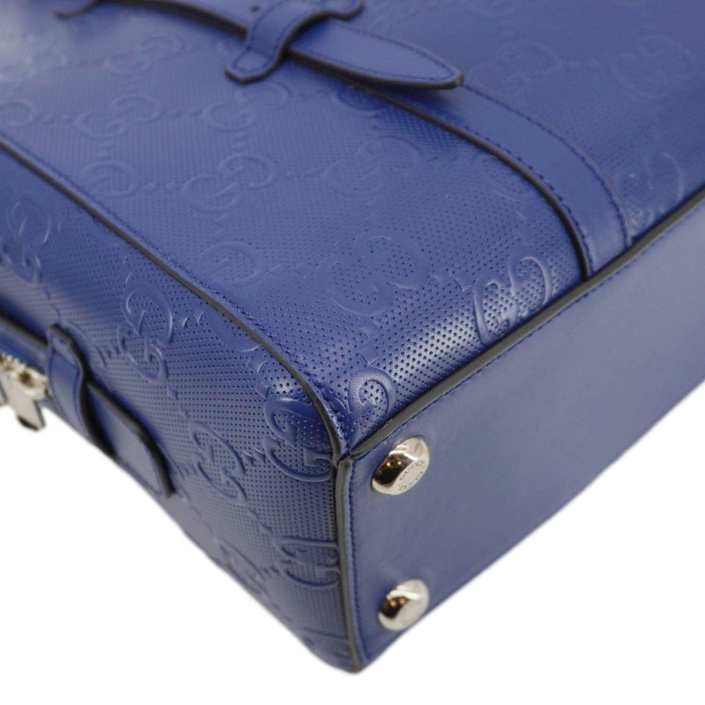 GUCCI Autre Marque Gucci Embossed Leather Tote Bag Blue 625774