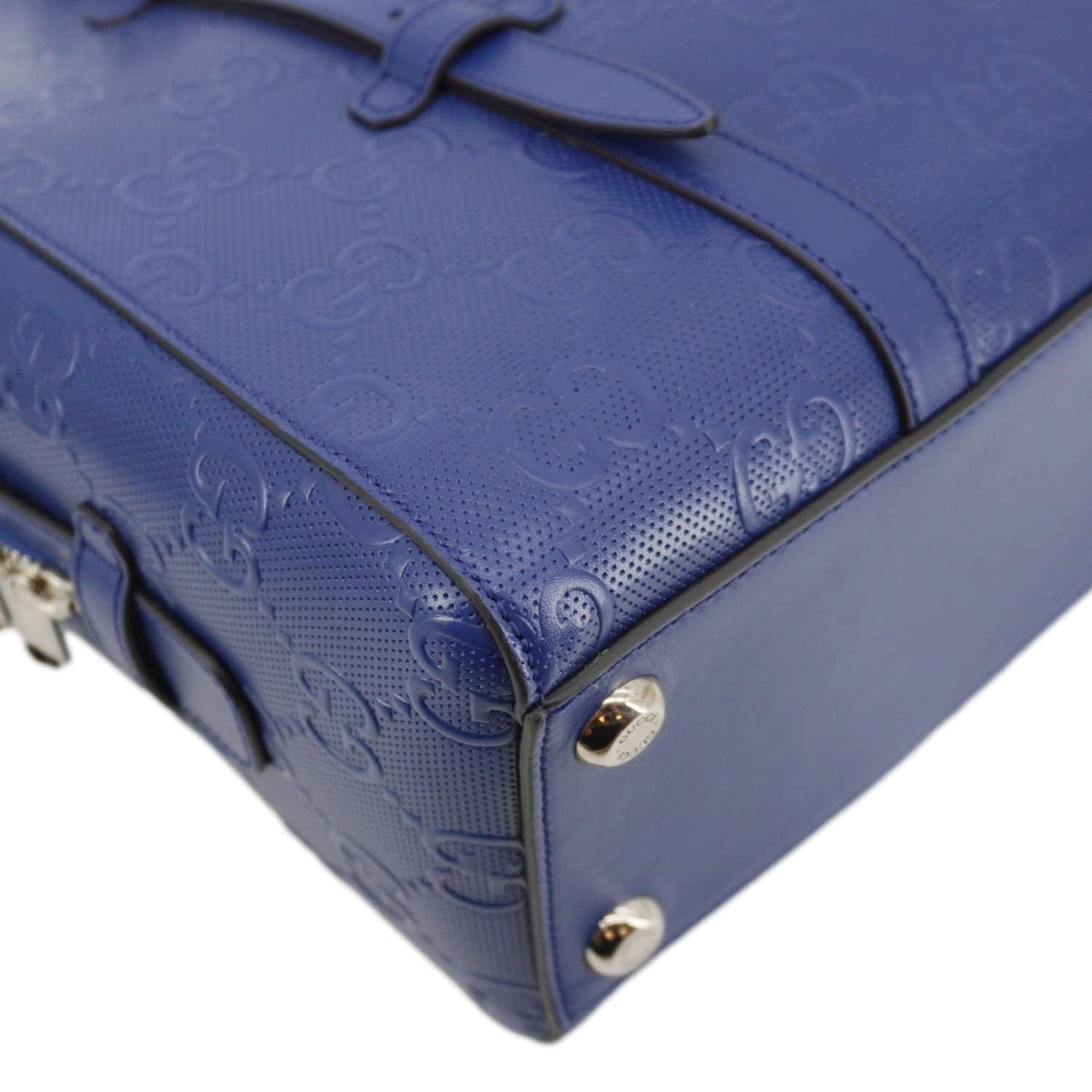 GUCCI Autre Marque Gucci Embossed Leather Tote Bag Blue 625774