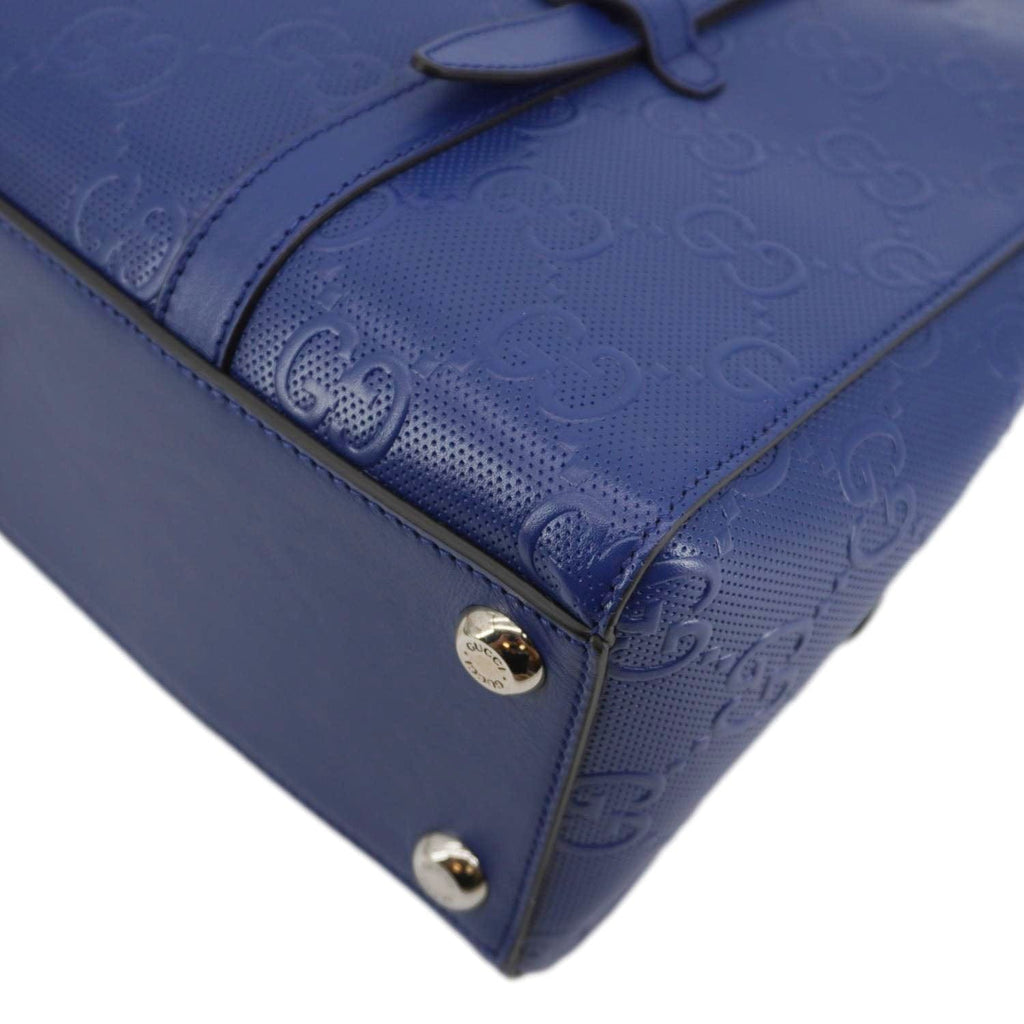 GUCCI Autre Marque Gucci Embossed Leather Tote Bag Blue 625774