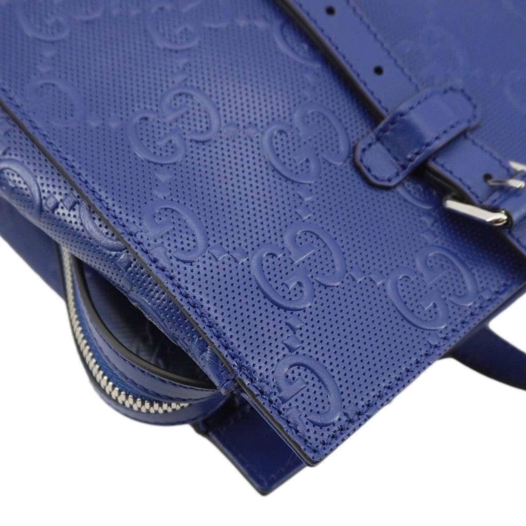 GUCCI Autre Marque Gucci Embossed Leather Tote Bag Blue 625774