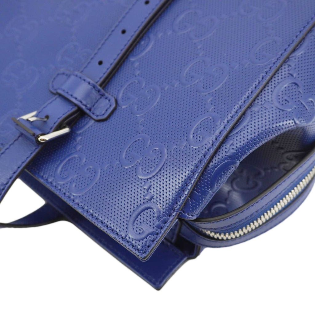GUCCI Autre Marque Gucci Embossed Leather Tote Bag Blue 625774