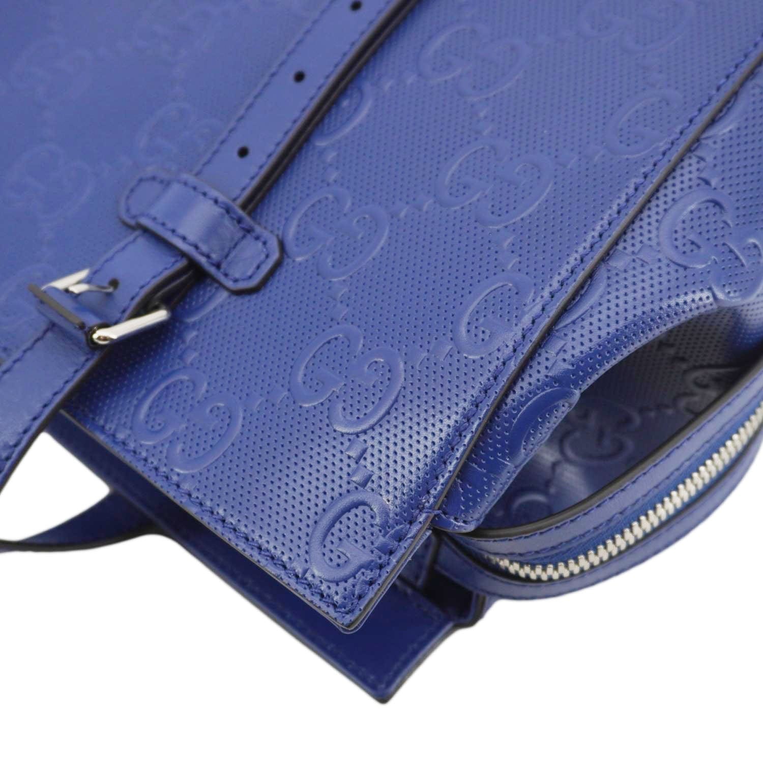 GUCCI Autre Marque Gucci Embossed Leather Tote Bag Blue 625774
