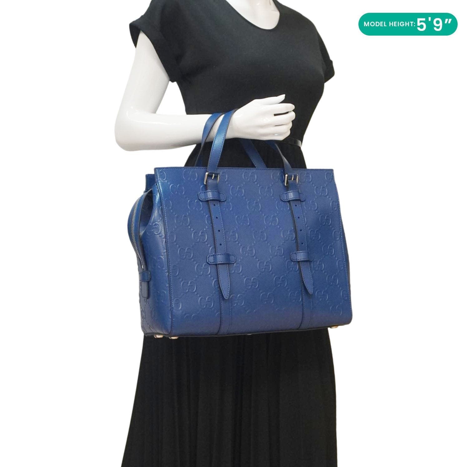 GUCCI Autre Marque Gucci Embossed Leather Tote Bag Blue 625774