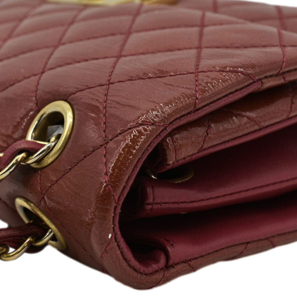Chanel 3 Pocket Accordion Flap Small Patent Leather Shoulder Bag Red
