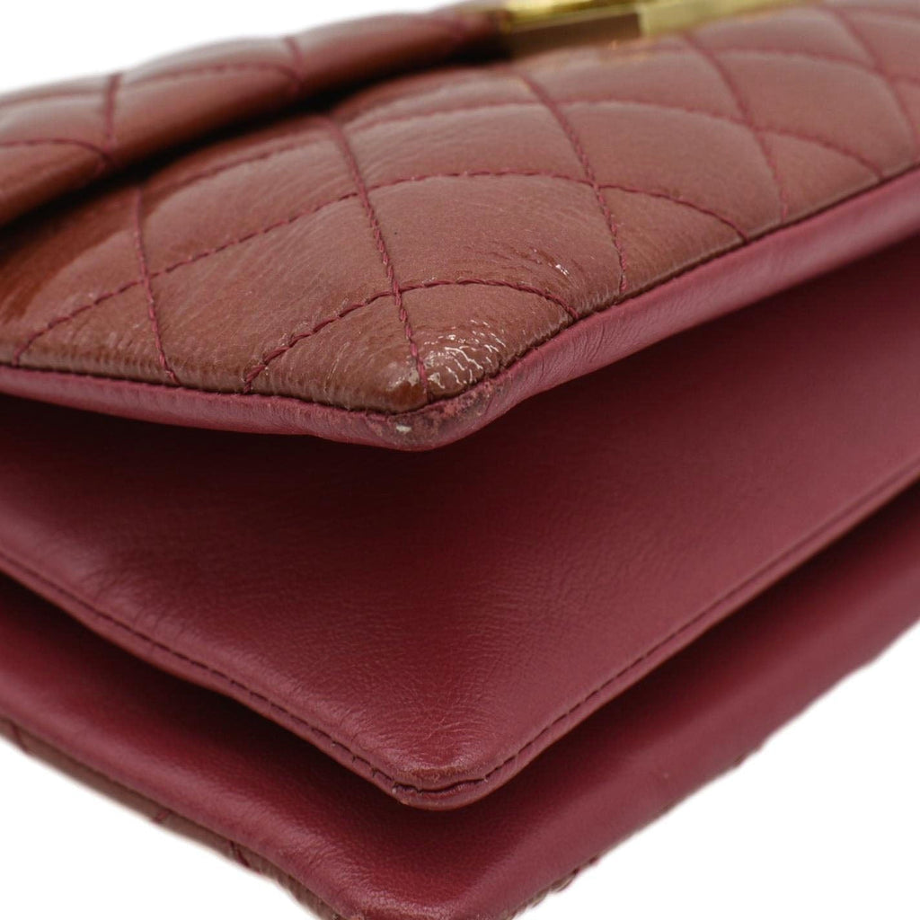 Chanel 3 Pocket Accordion Flap Small Patent Leather Shoulder Bag Red