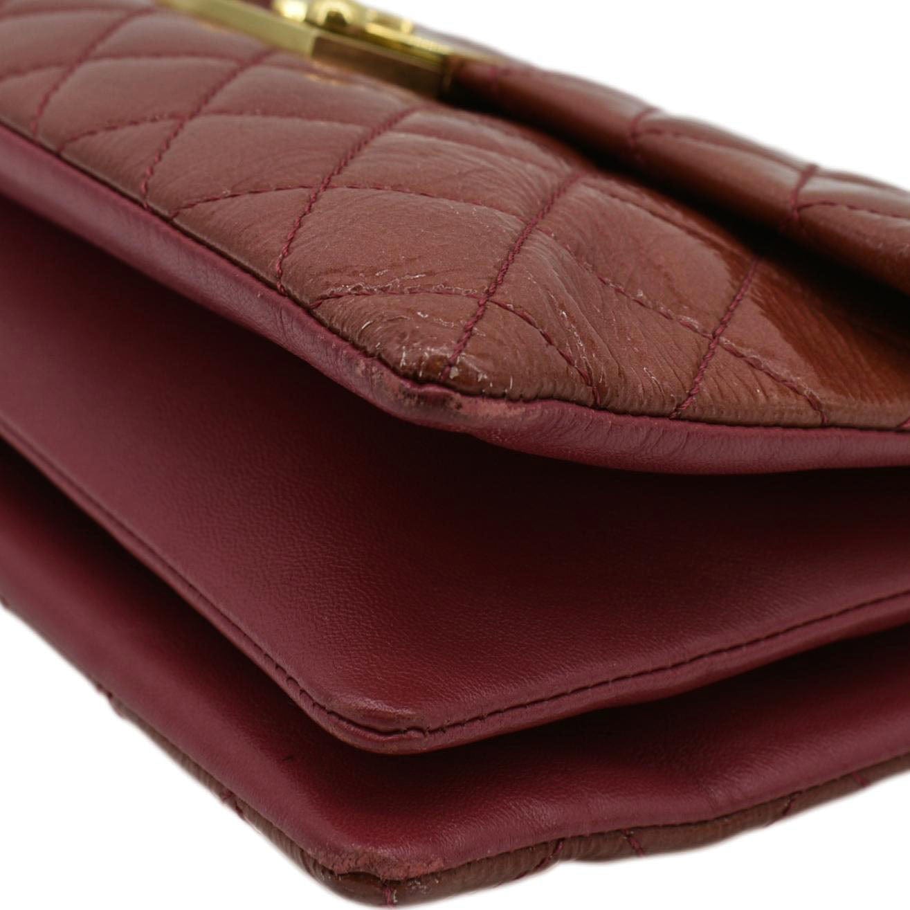 Chanel 3 Pocket Accordion Flap Small Patent Leather Shoulder Bag Red