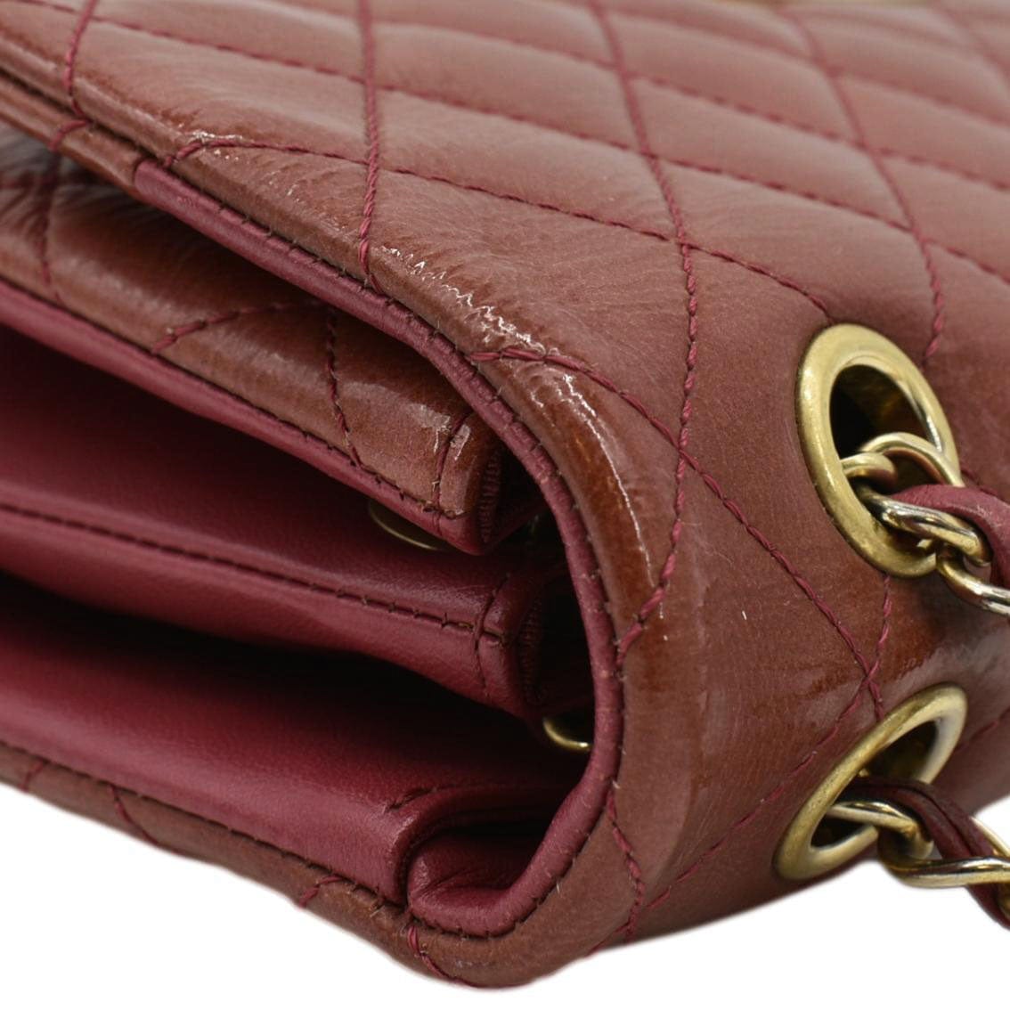 Chanel 3 Pocket Accordion Flap Small Patent Leather Shoulder Bag Red