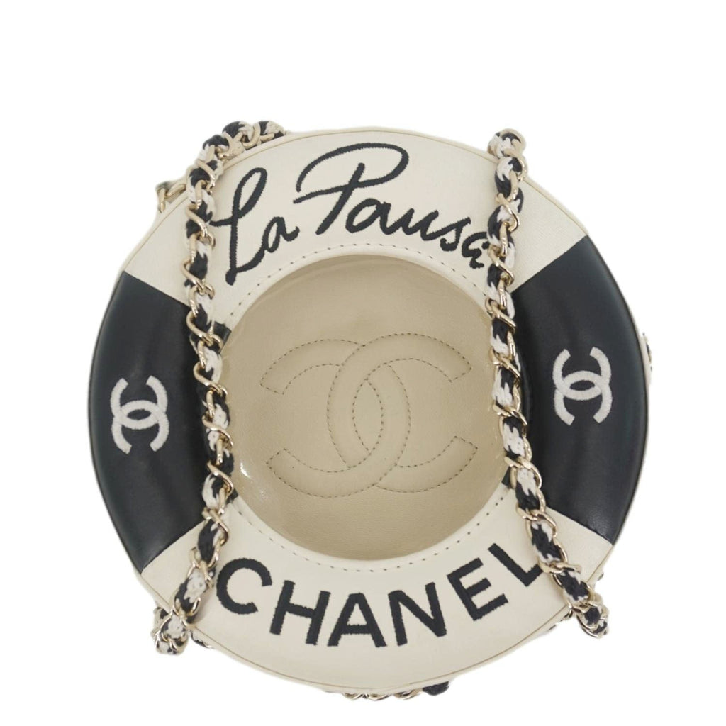 Chanel Coco Lifesaver Leather Round Crossbody Bag White