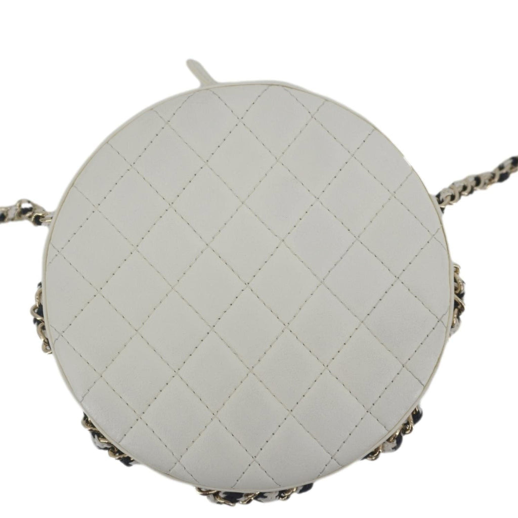 Chanel Coco Lifesaver Leather Round Crossbody Bag White