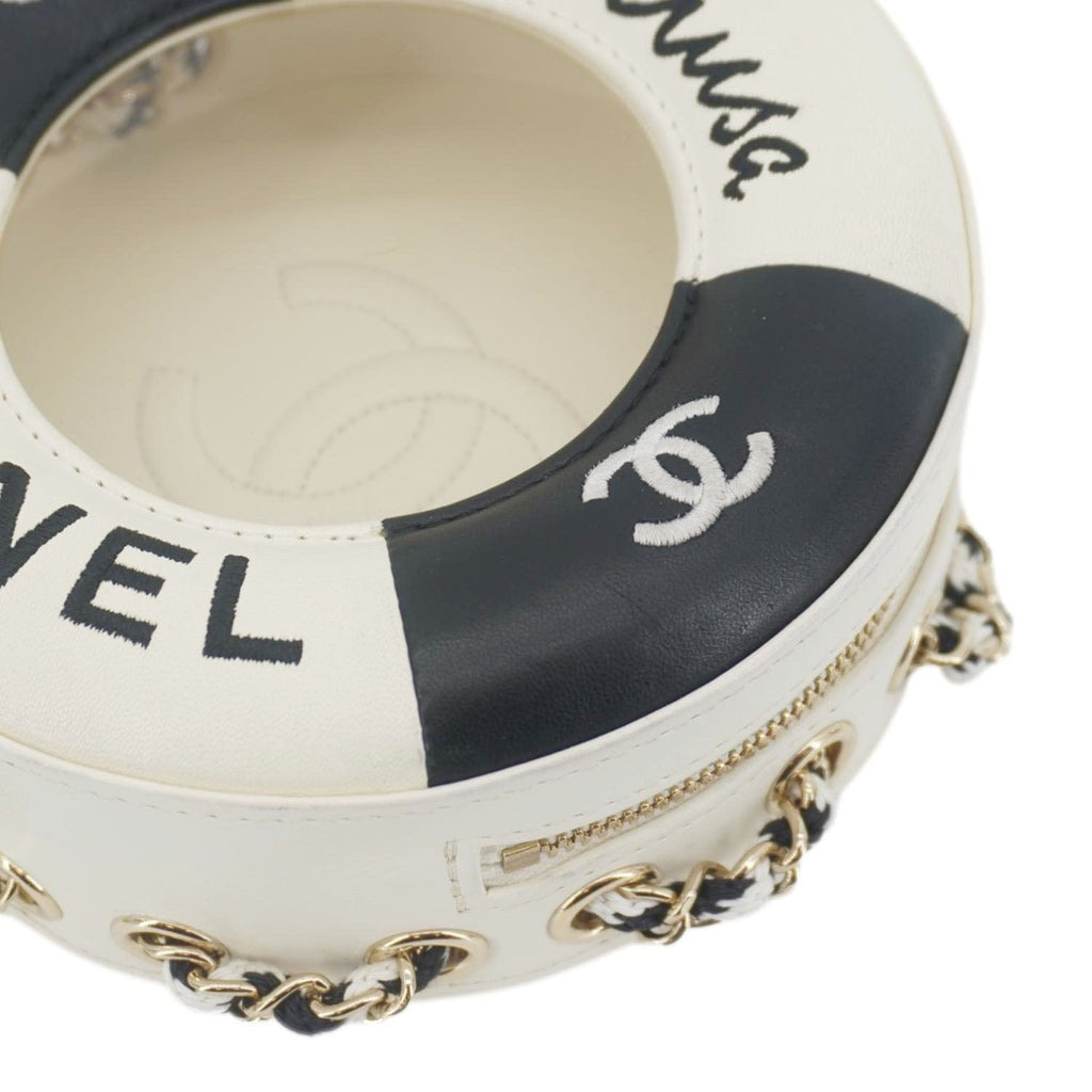 Chanel Coco Lifesaver Leather Round Crossbody Bag White
