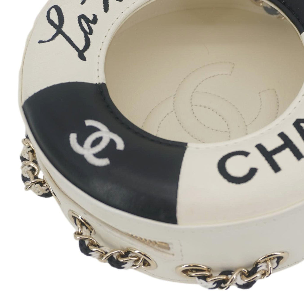 Chanel Coco Lifesaver Leather Round Crossbody Bag White