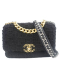 Chanel 19 Flap Medium Tweed Shoulder Bag Black