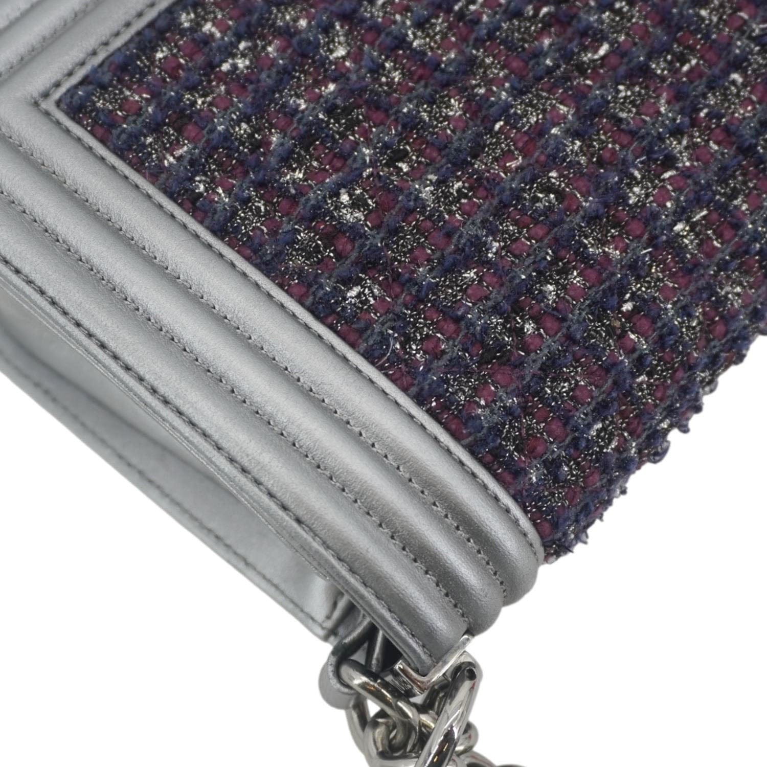Chanel Boy Flap Tweed Bag Shoulder Bag Silver