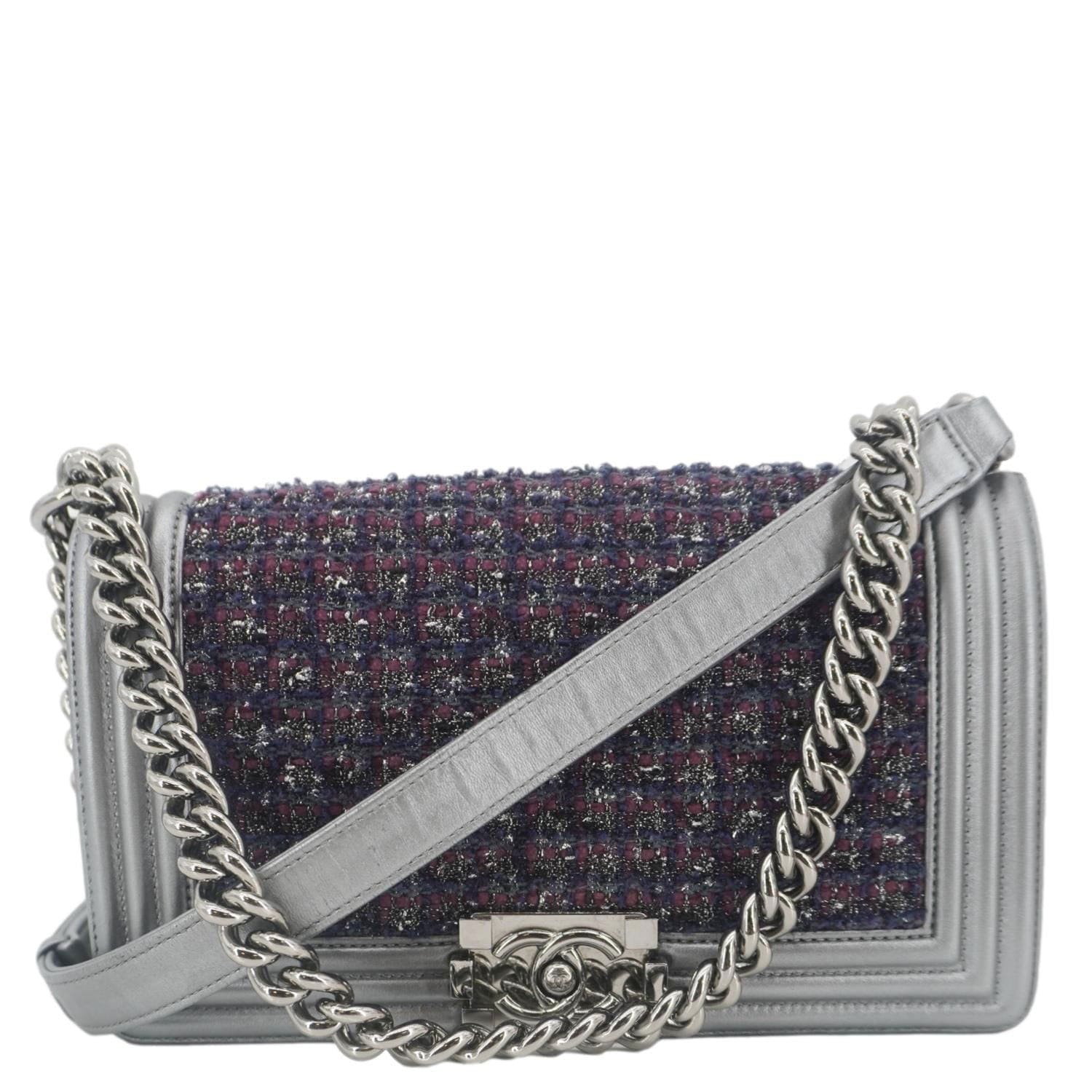 Chanel Boy Flap Tweed Bag Shoulder Bag Silver
