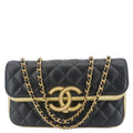 Chanel CC Chic Double Flap Quilted Leather Shoulder Bag Black