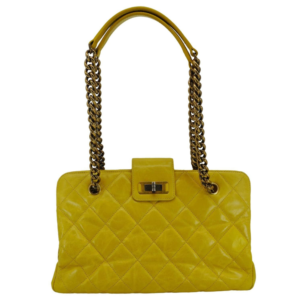 Chanel Reissue Glazed Quilted Leather Tote Shoulder Bag Yellow