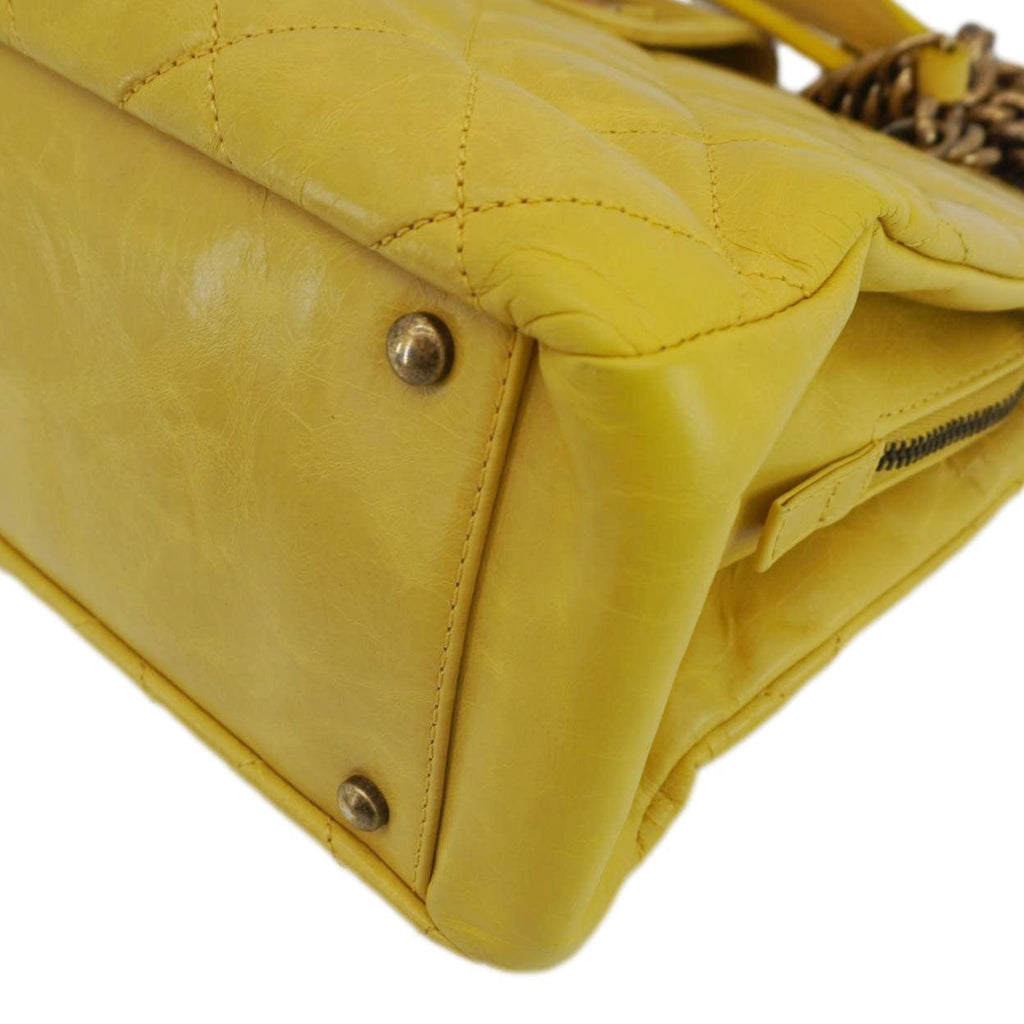 Chanel Reissue Glazed Quilted Leather Tote Shoulder Bag Yellow
