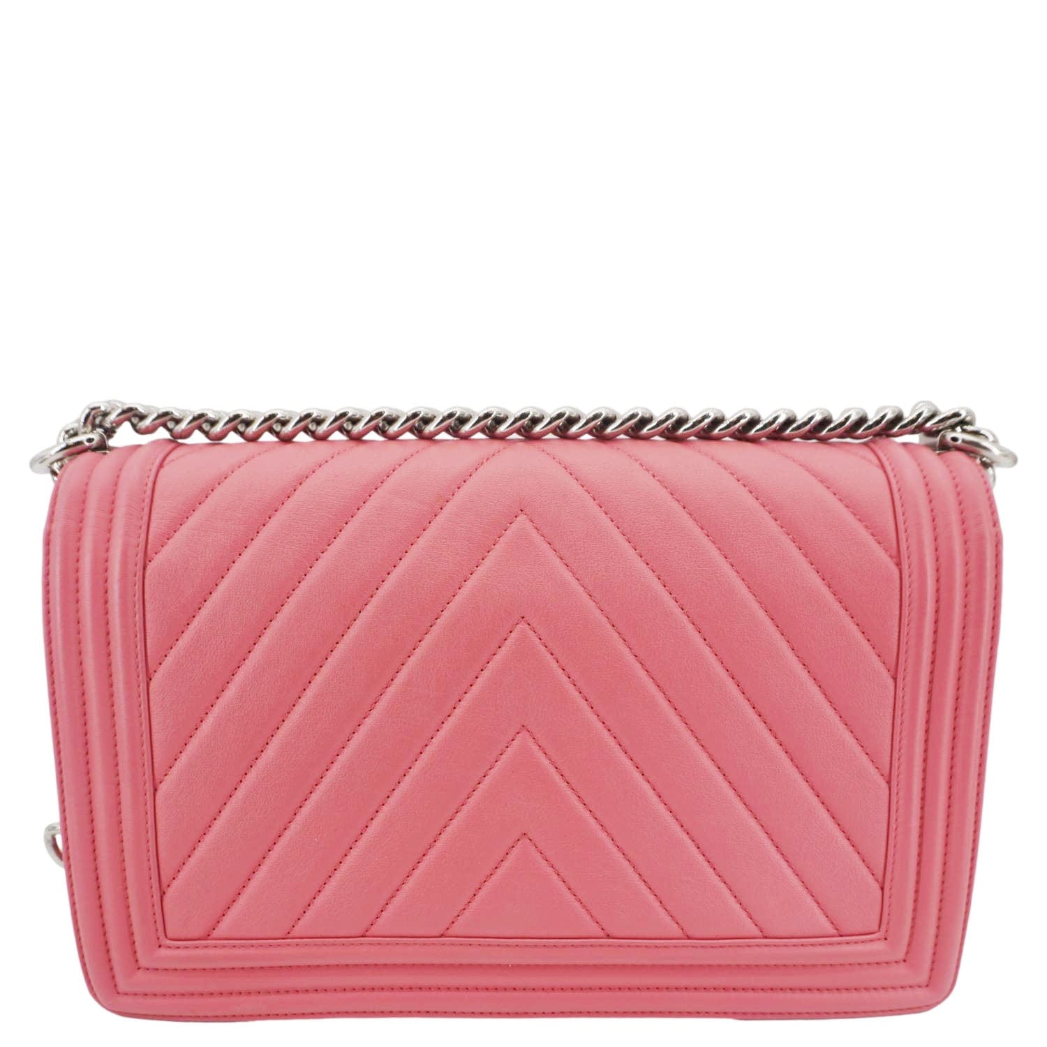 Chanel Boy Flap Old Medium Chevron Leather Crossbody Pink