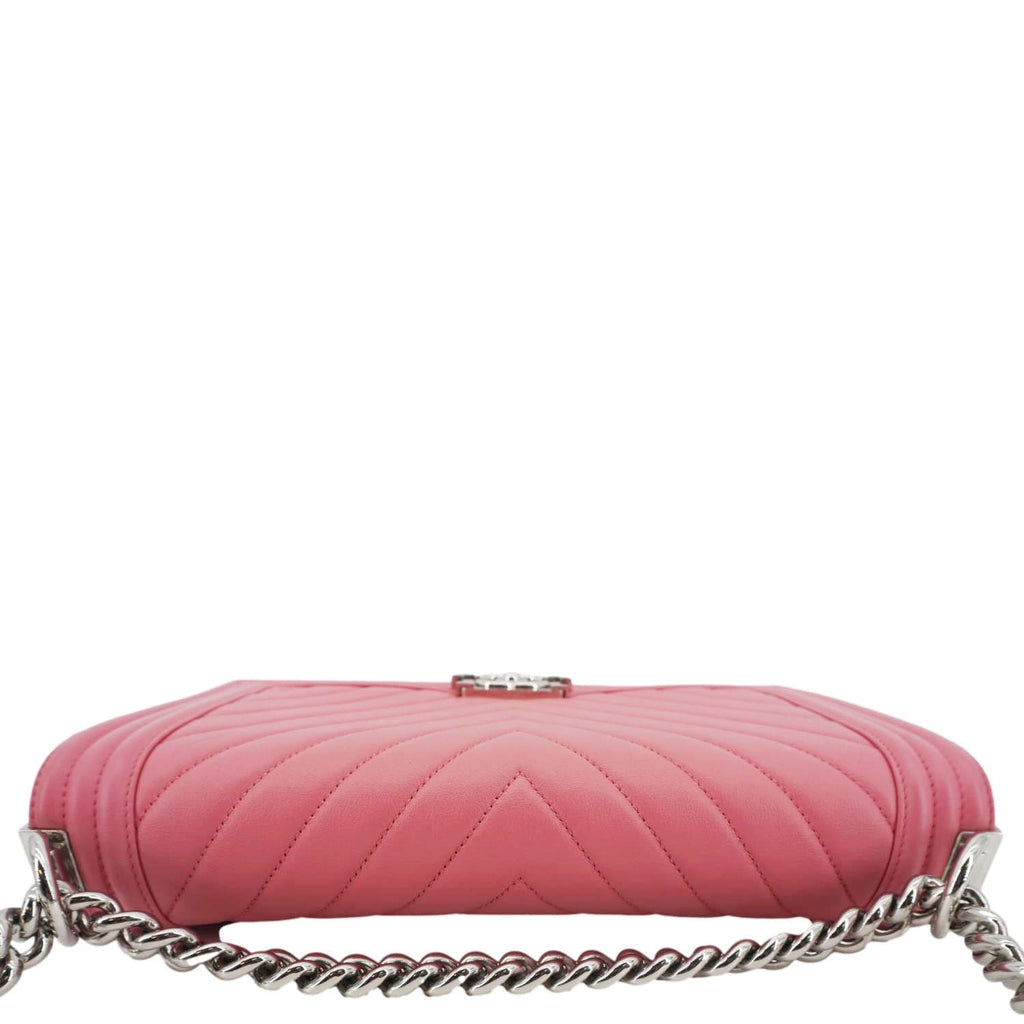 Chanel Boy Flap Old Medium Chevron Leather Crossbody Pink
