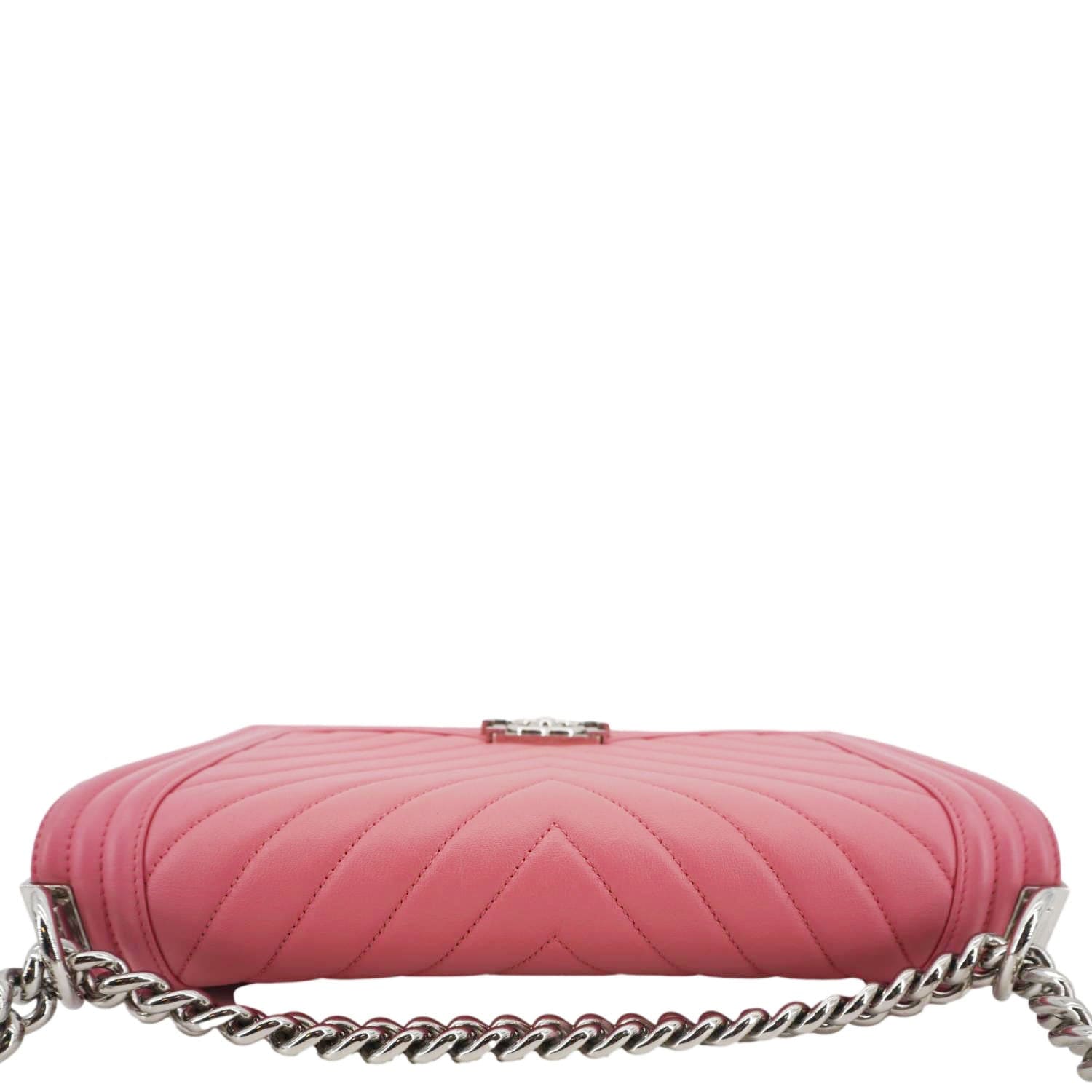 Chanel Boy Flap Old Medium Chevron Leather Crossbody Pink