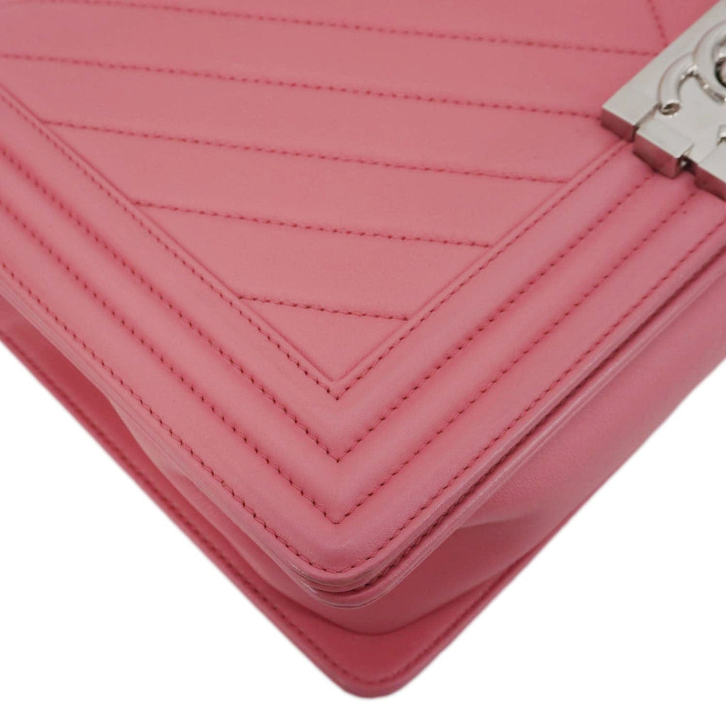 Chanel Boy Flap Old Medium Chevron Leather Crossbody Pink