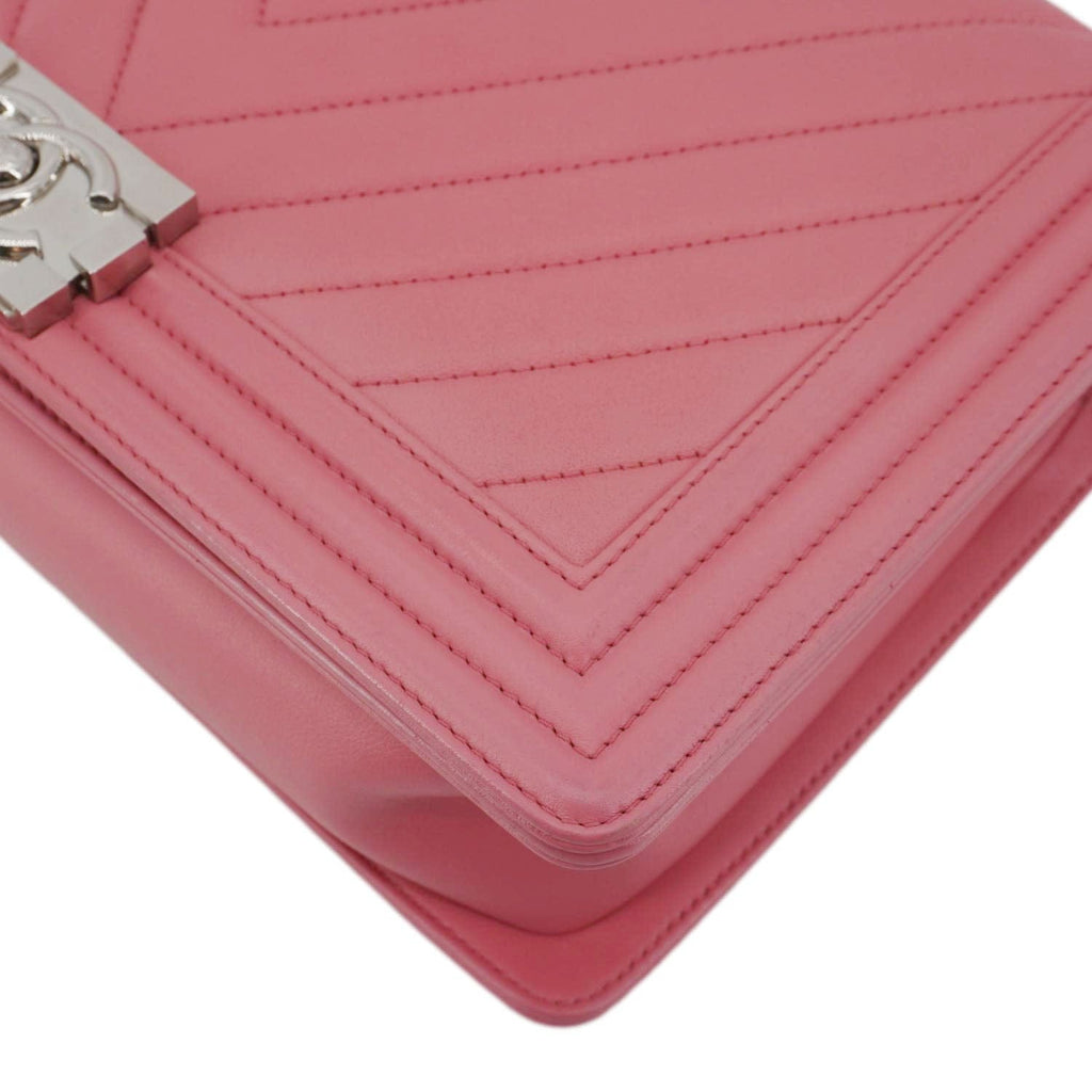 Chanel Boy Flap Old Medium Chevron Leather Crossbody Pink