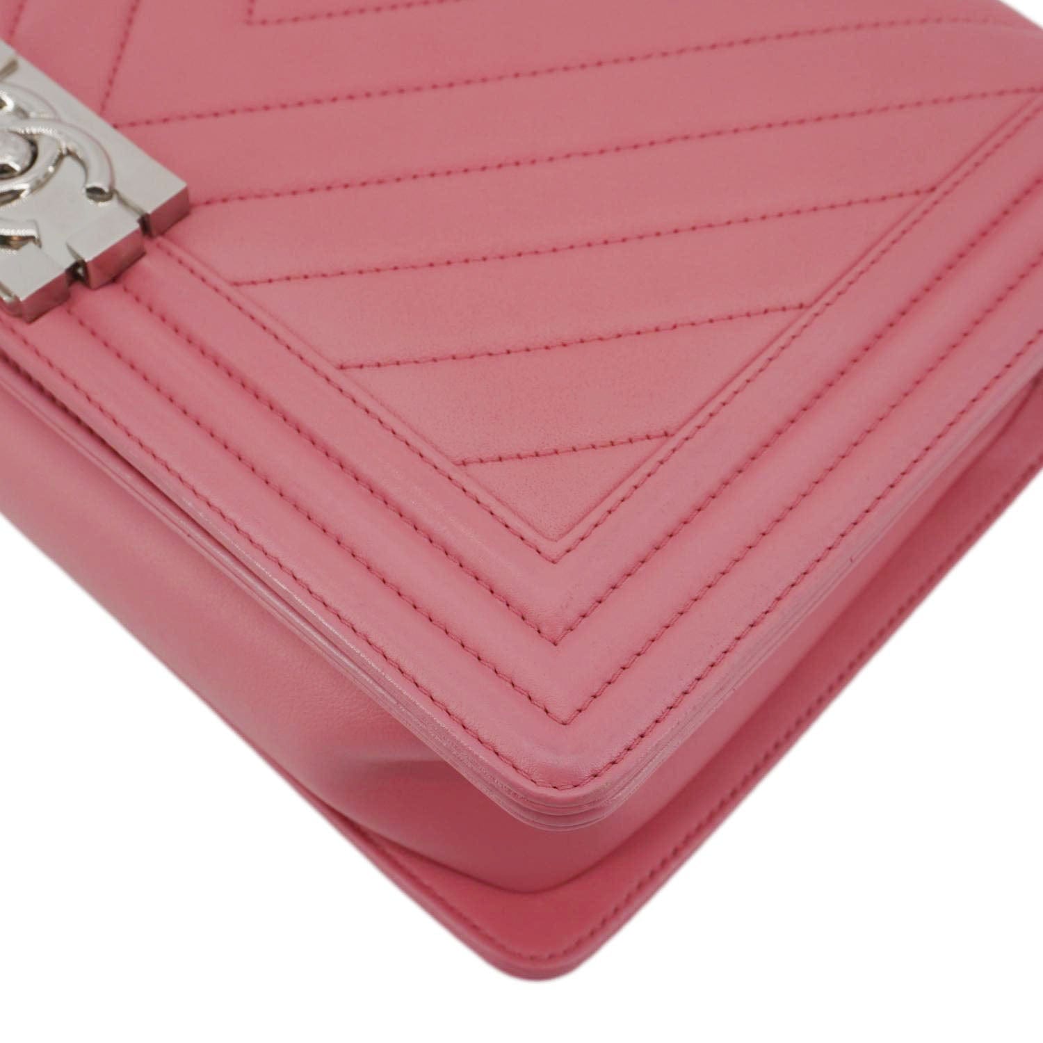 Chanel Boy Flap Old Medium Chevron Leather Crossbody Pink