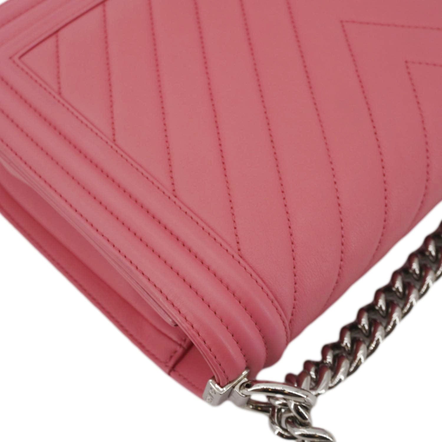Chanel Boy Flap Old Medium Chevron Leather Crossbody Pink