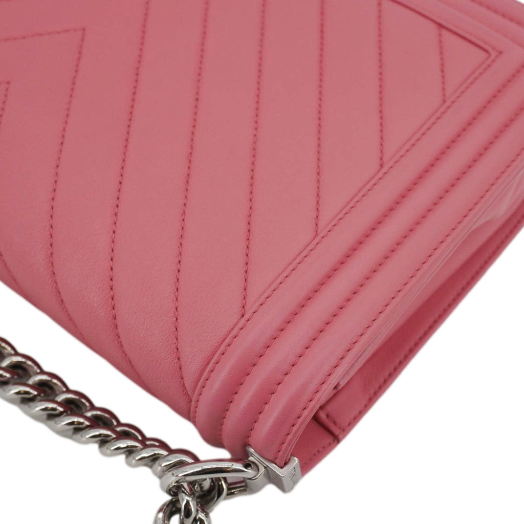 Chanel Boy Flap Old Medium Chevron Leather Crossbody Pink