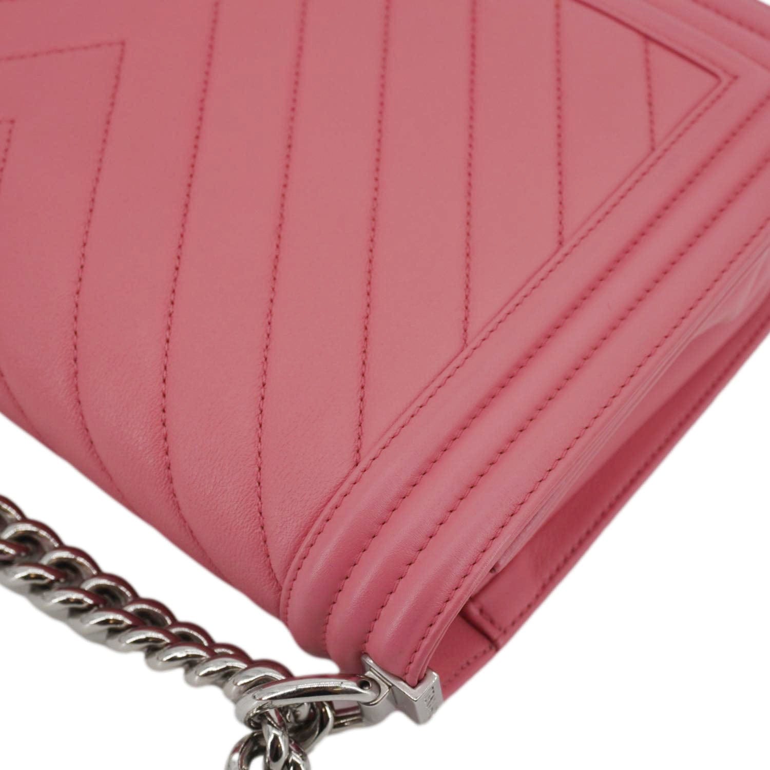 Chanel Boy Flap Old Medium Chevron Leather Crossbody Pink