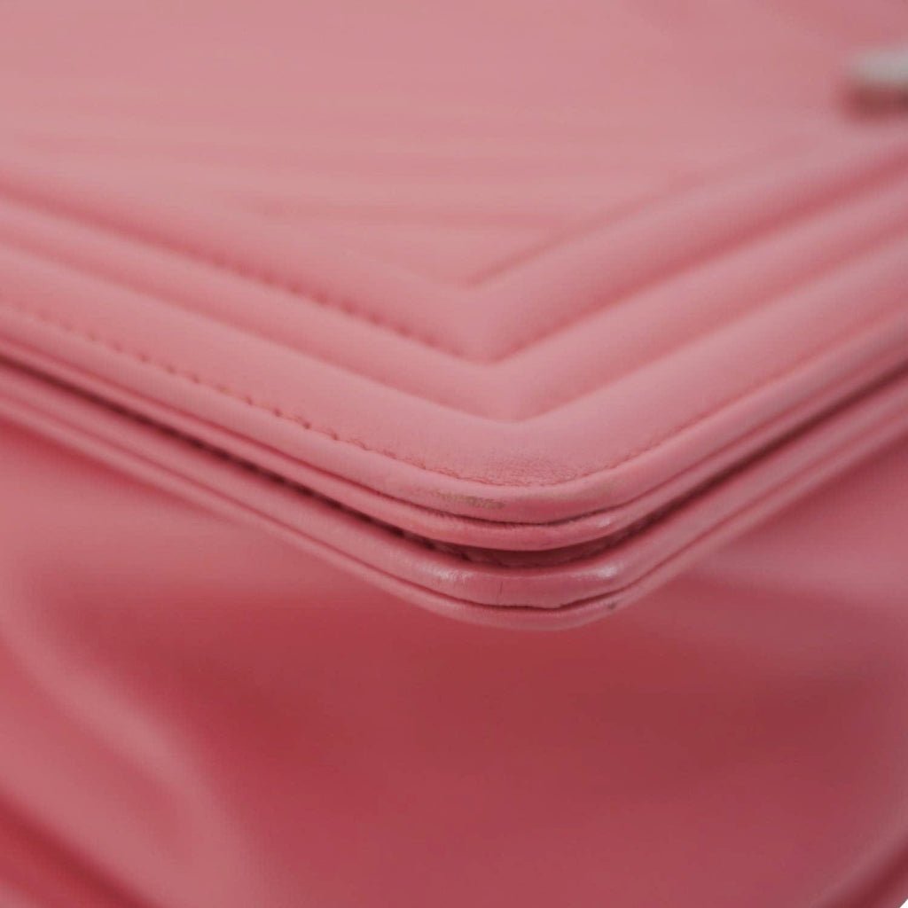 Chanel Boy Flap Old Medium Chevron Leather Crossbody Pink