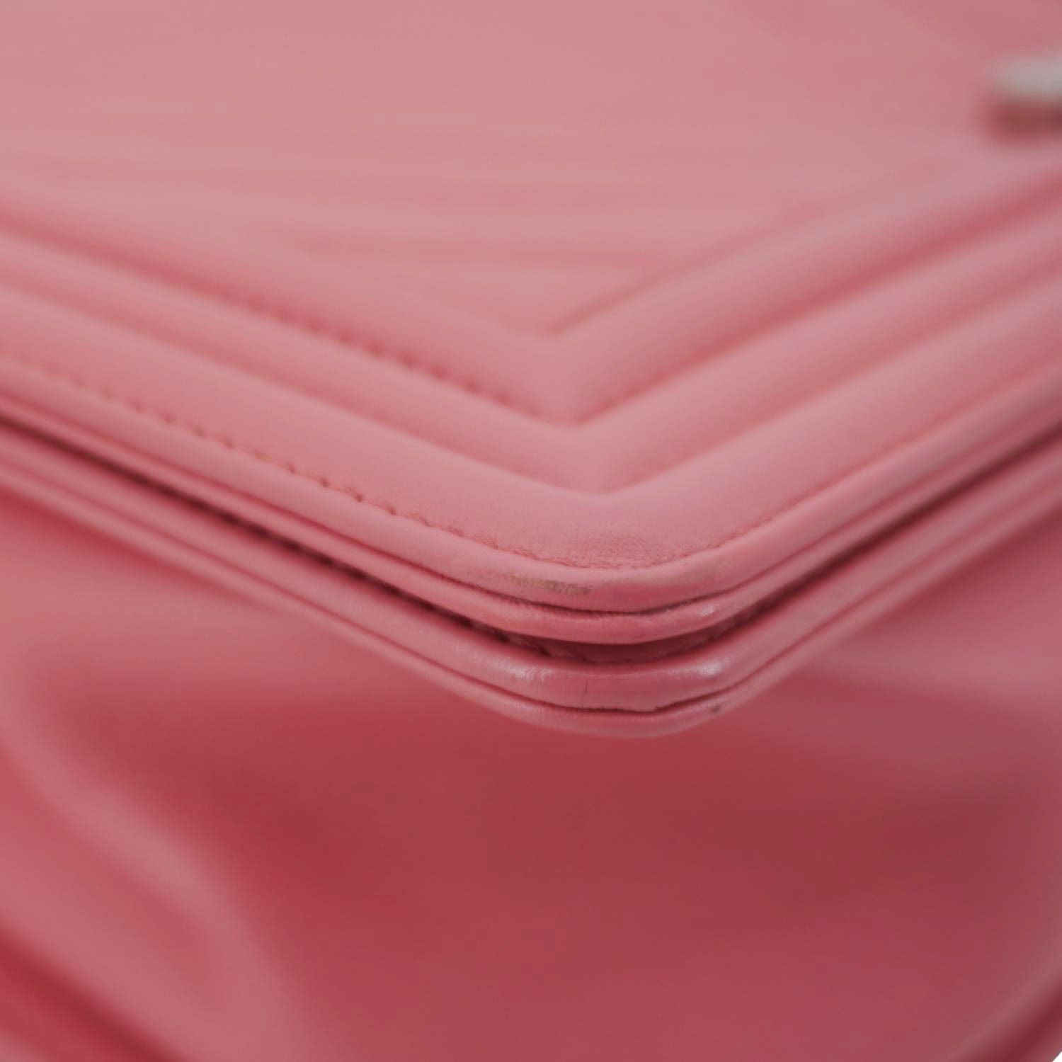 Chanel Boy Flap Old Medium Chevron Leather Crossbody Pink