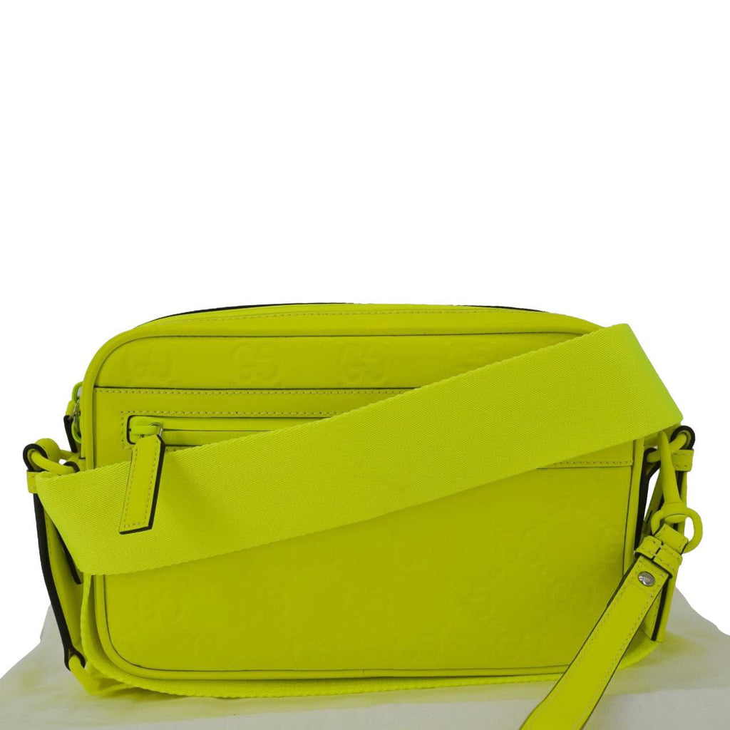 GUCCI Gucci Small Rubber Effect Leather Crossbody Bag Neon Yellow 771293