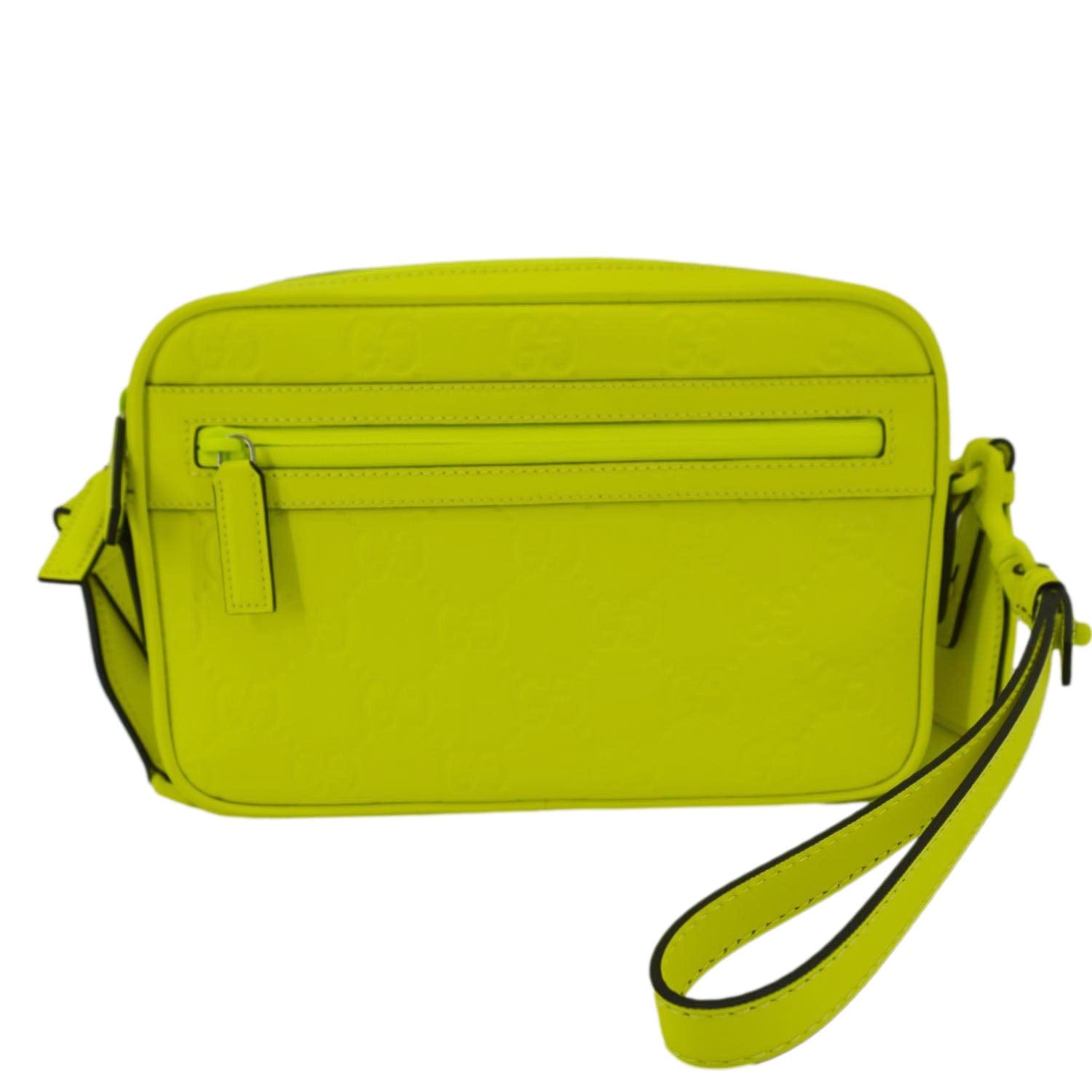 GUCCI Gucci Small Rubber Effect Leather Crossbody Bag Neon Yellow 771293