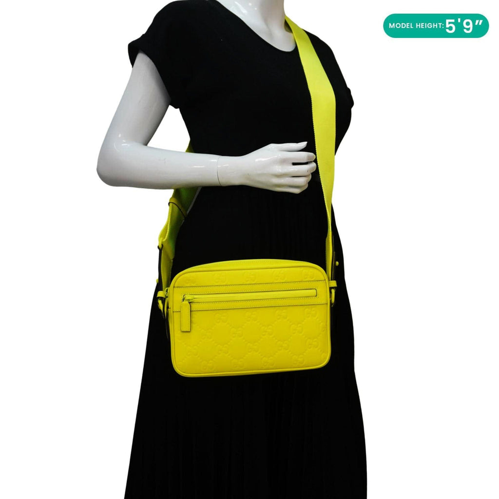 GUCCI Gucci Small Rubber Effect Leather Crossbody Bag Neon Yellow 771293