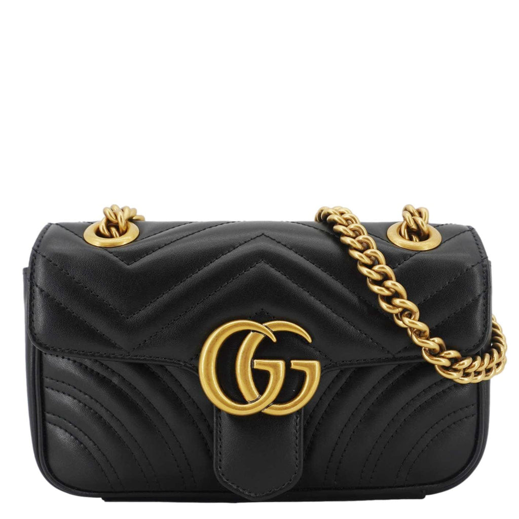 GUCCI Gucci Marmont Mini Leather Shoulder Bag Black 446744