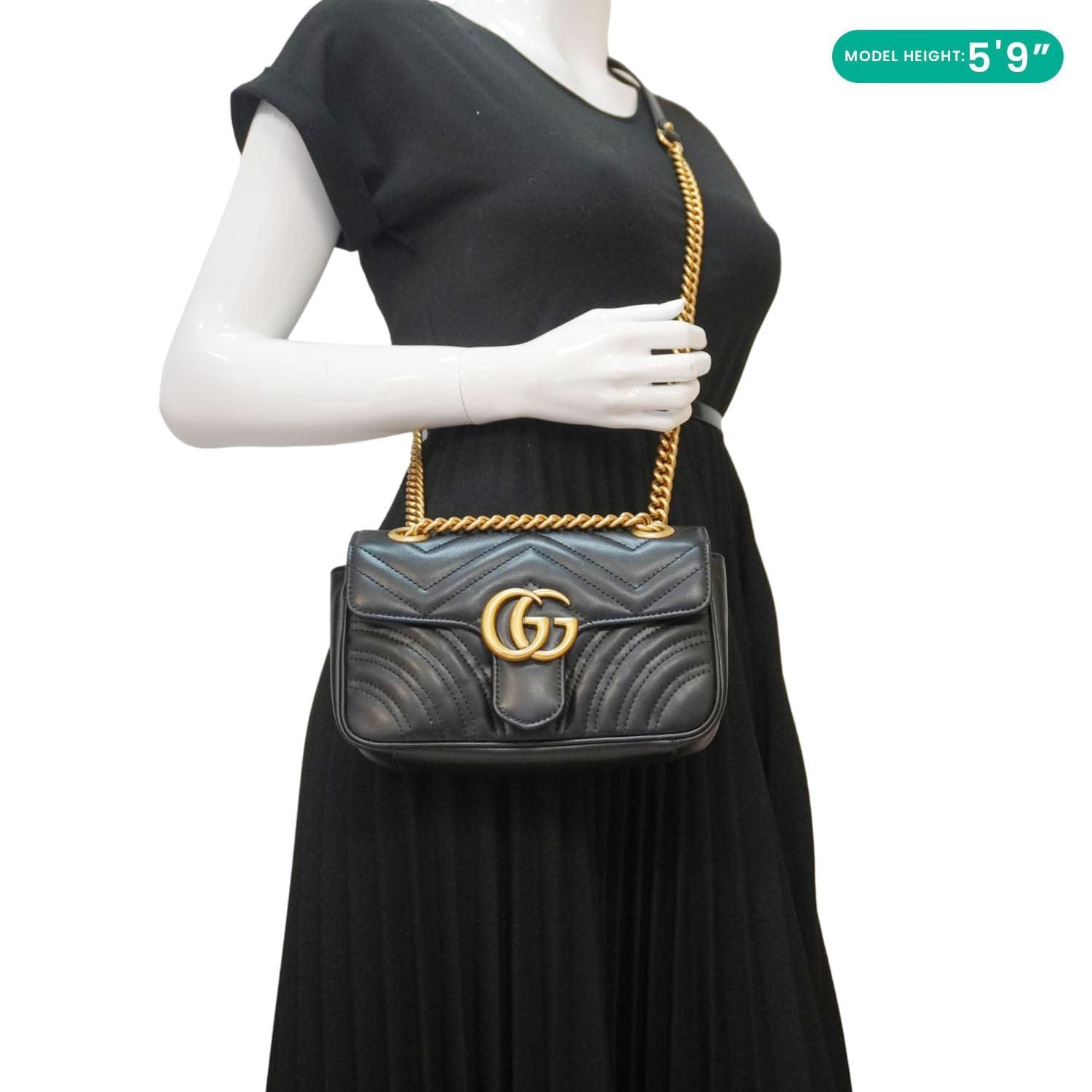GUCCI Gucci Marmont Mini Leather Shoulder Bag Black 446744