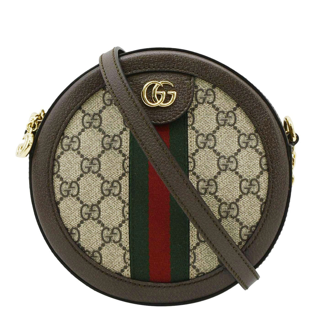 GUCCI Ophidia Mini Gucci Round Supreme Monogram Web Crossbody Bag Beige 550618
