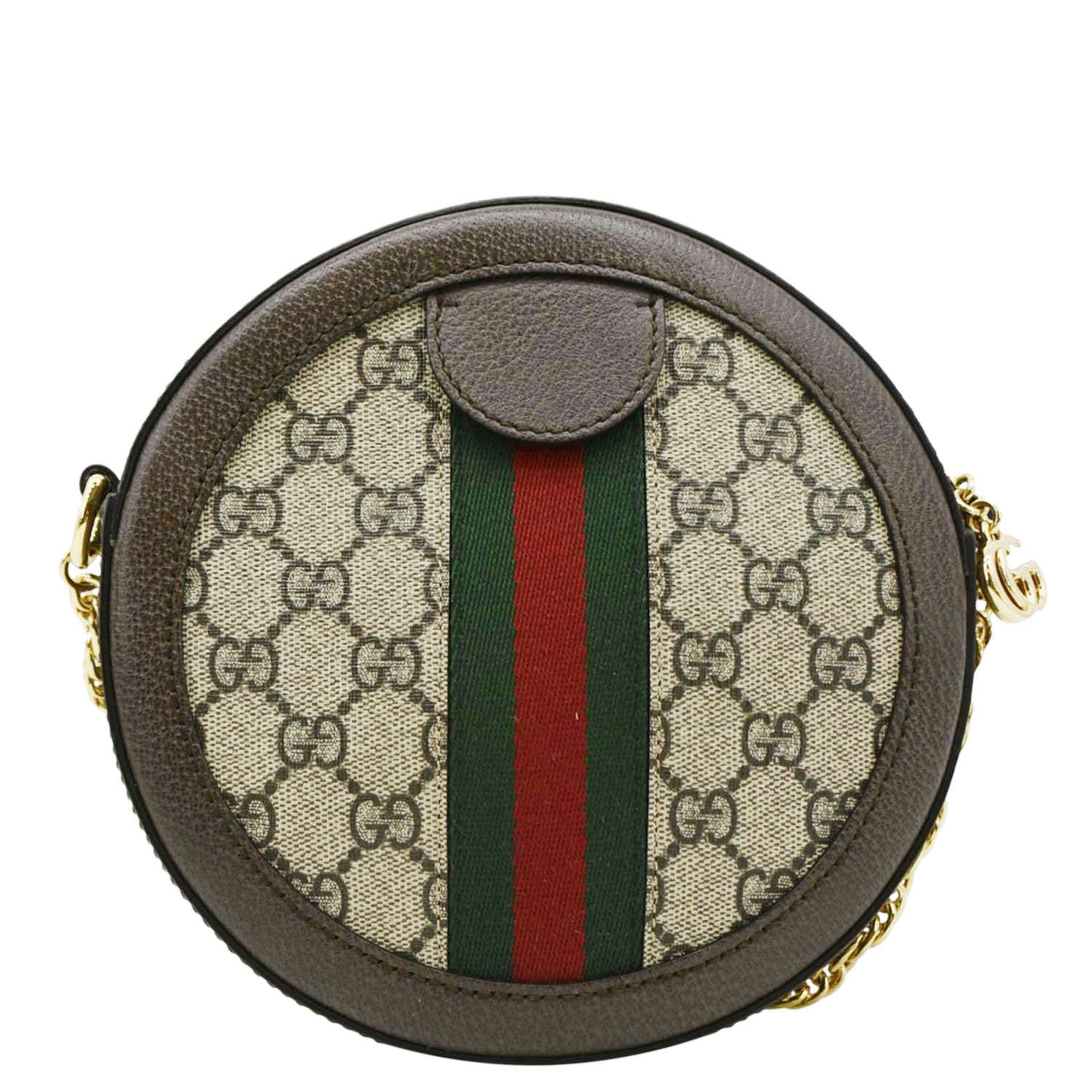 GUCCI Ophidia Mini Gucci Round Supreme Monogram Web Crossbody Bag Beige 550618