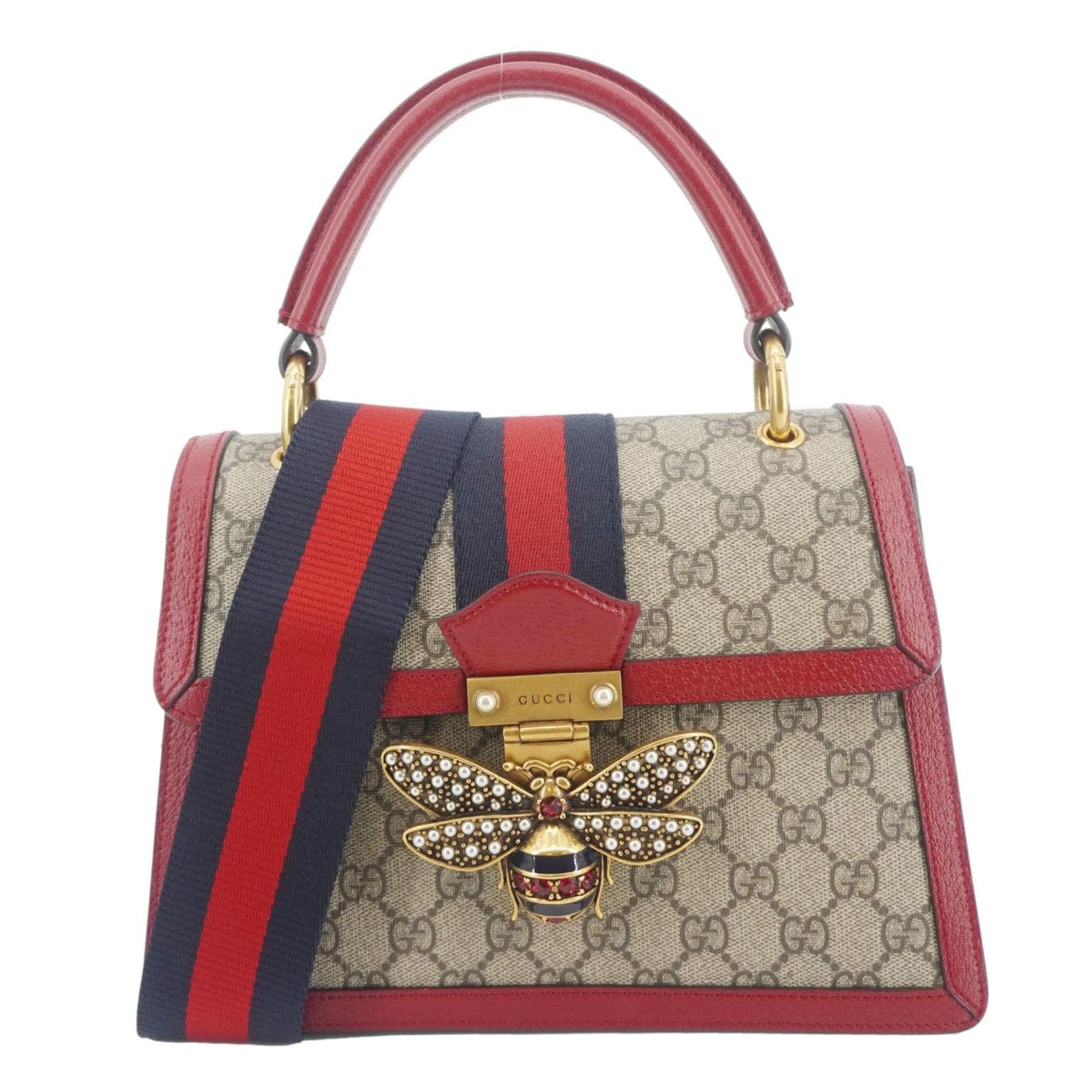 GUCCI Queen Margaret Bee Gucci Supreme Canvas Shoulder Bag Red 476541
