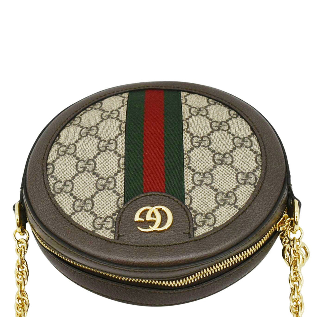 GUCCI Ophidia Mini Gucci Round Supreme Monogram Web Crossbody Bag Beige 550618