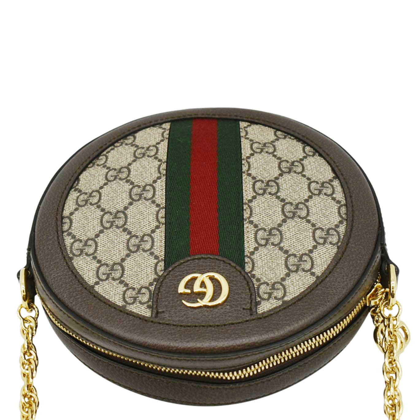GUCCI Ophidia Mini Gucci Round Supreme Monogram Web Crossbody Bag Beige 550618